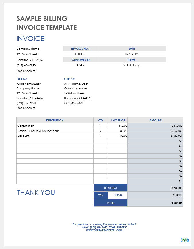 Sample Shipping Invoice Template